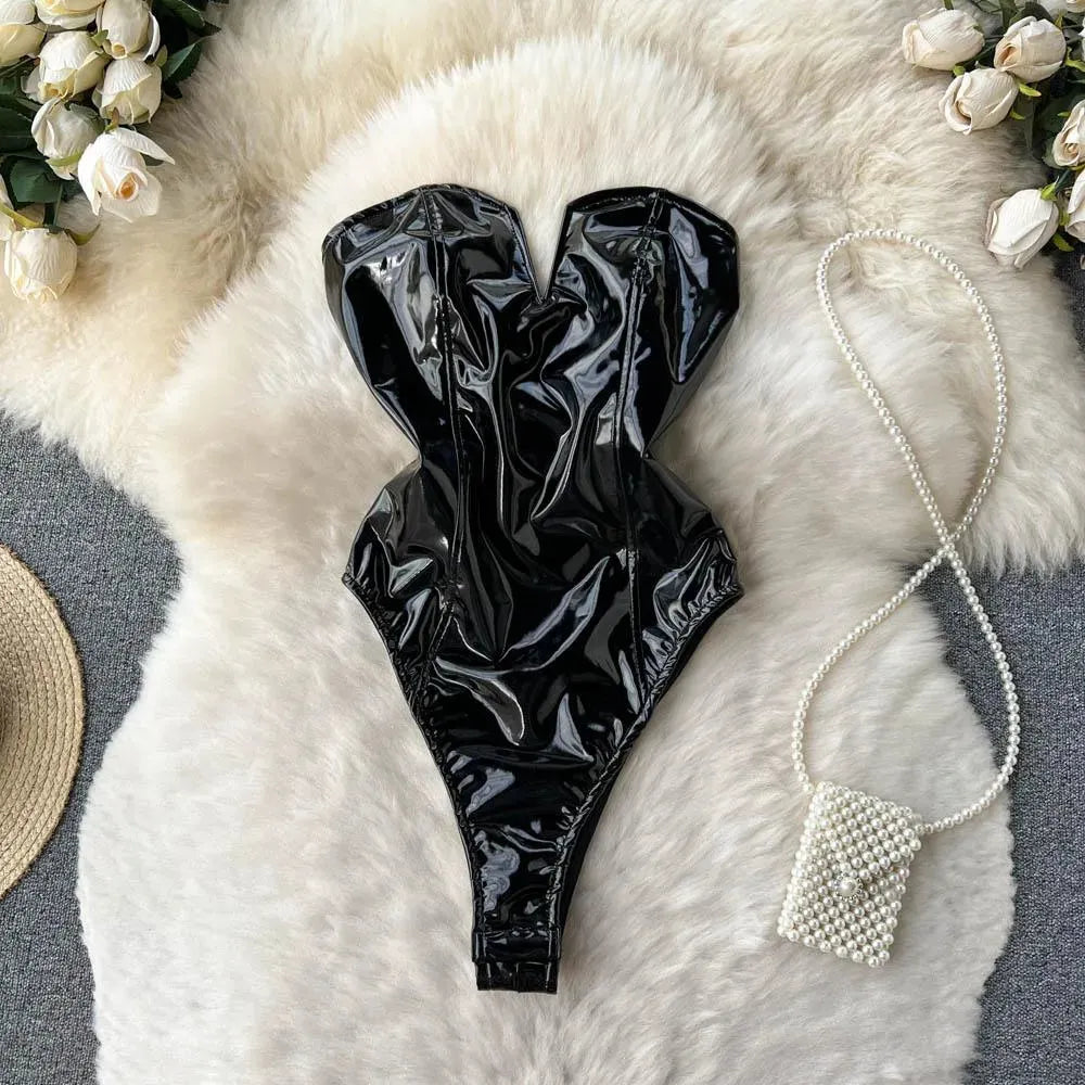 Levoire | Body Femme en cuir PU avec décolleté en V