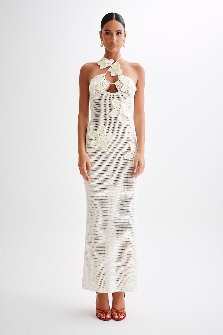 Levoire | Robe Maxi Sexy En Crochet Blanc