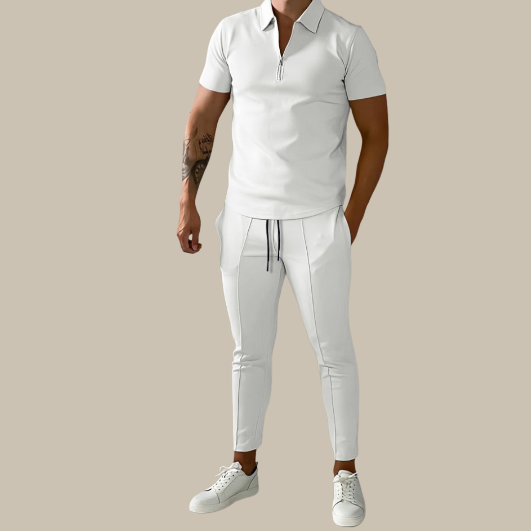 Levoire | Élégant Costume 2 Pièces Pour Homme Avec Polo Et Pantalon blanc