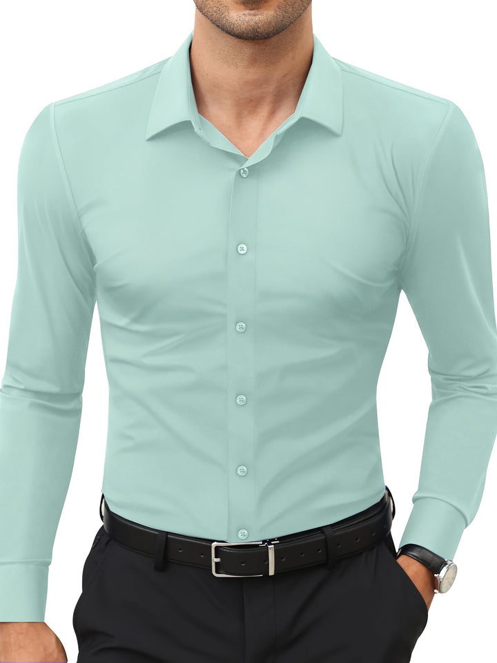 Levoire | Slim Fit Stretch Chemise Homme Boutonnée Gris Vert