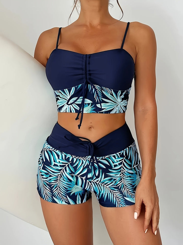Levoire | Ensemble De Bikini Deux Pièces Avec Motif De Feuilles Et Shorty Merikulho