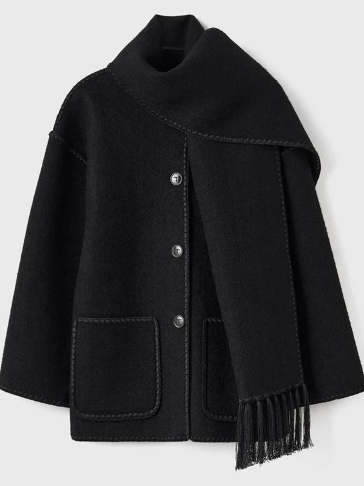Levoire | Élégante Veste D'Entrée À Manches Longues Avec Écharpe Noir