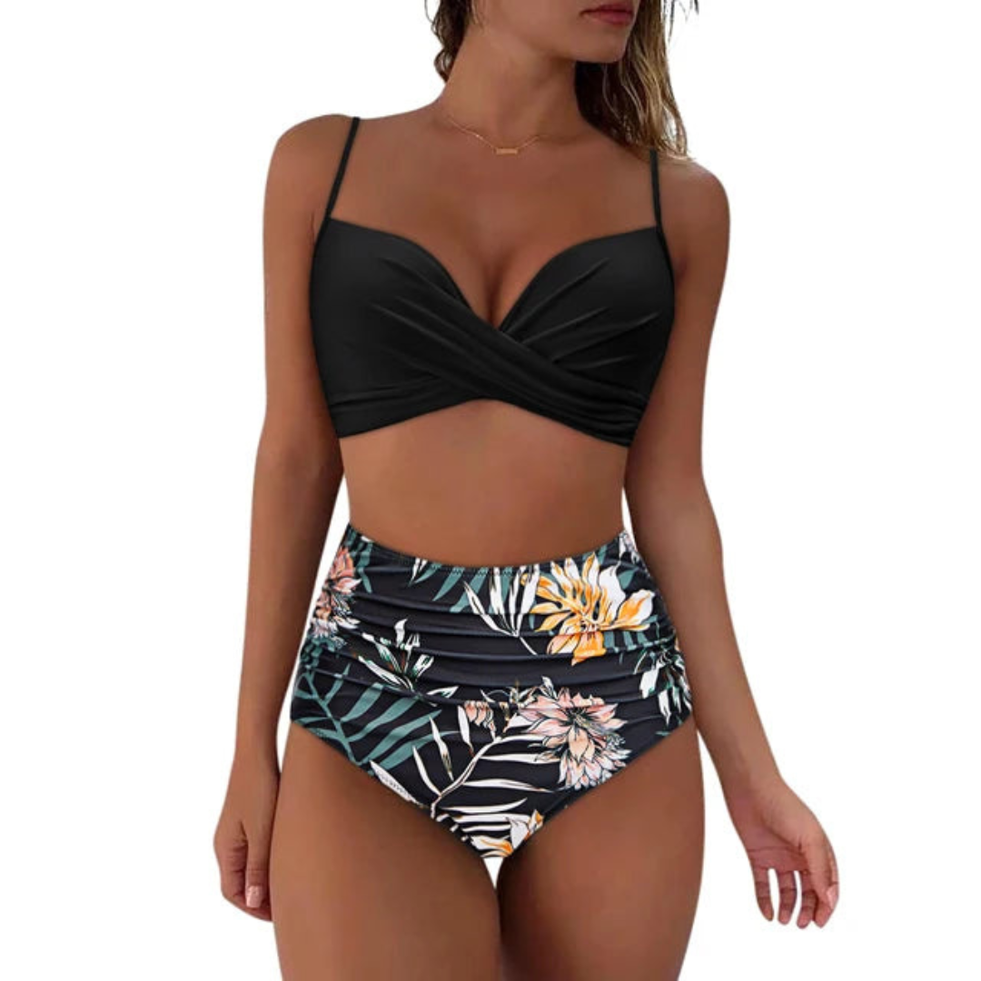 Levoire | Bikini Confort Hautement Ajusté Noir Fleurs