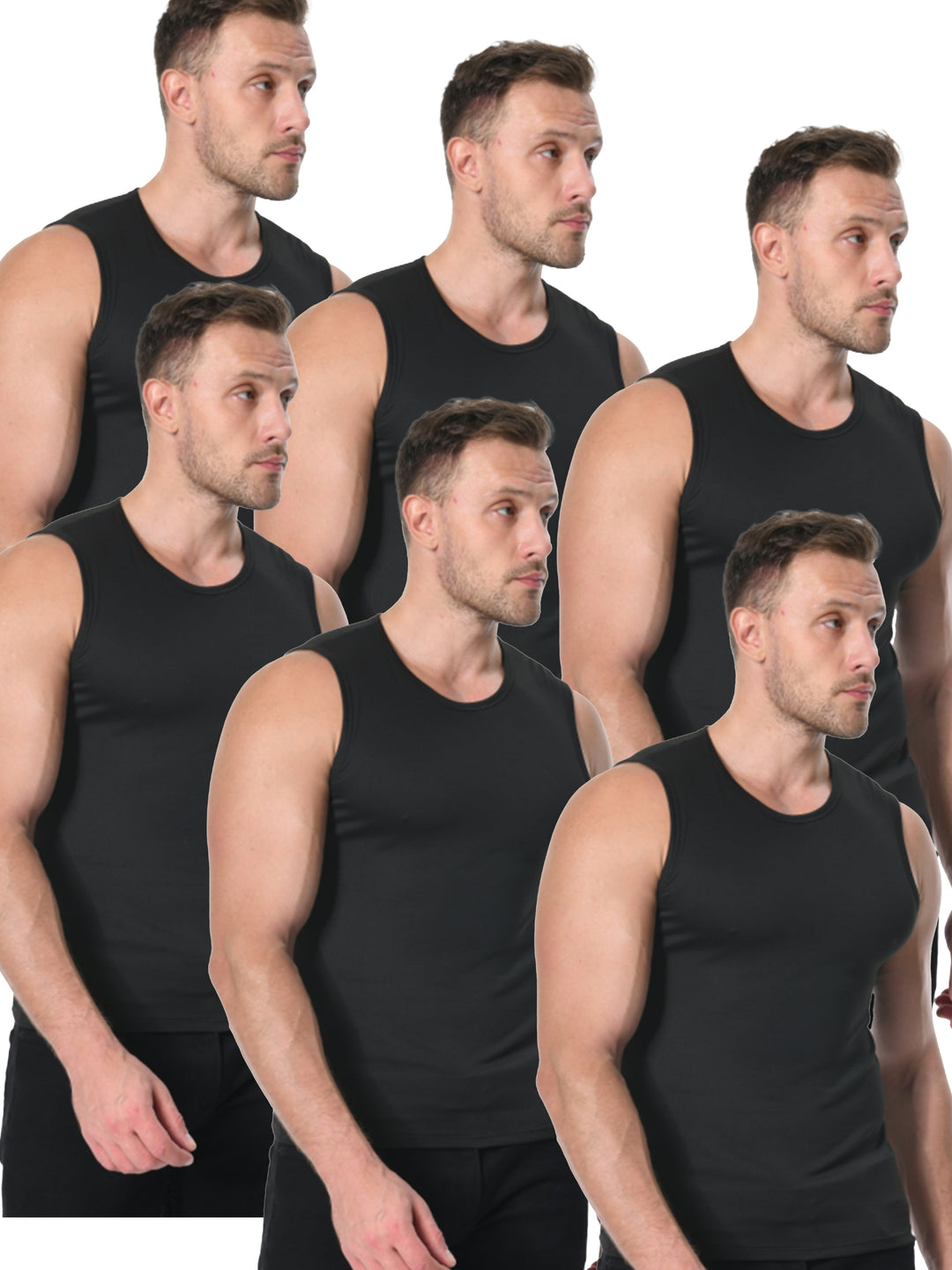 Levoire | 6 Pcs Gilet Basique Uni Pour Hommes Noir * 6 pcs