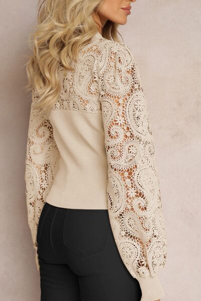Levoire | Dentelle Patchwork Col Rond Blouse Manches Longues