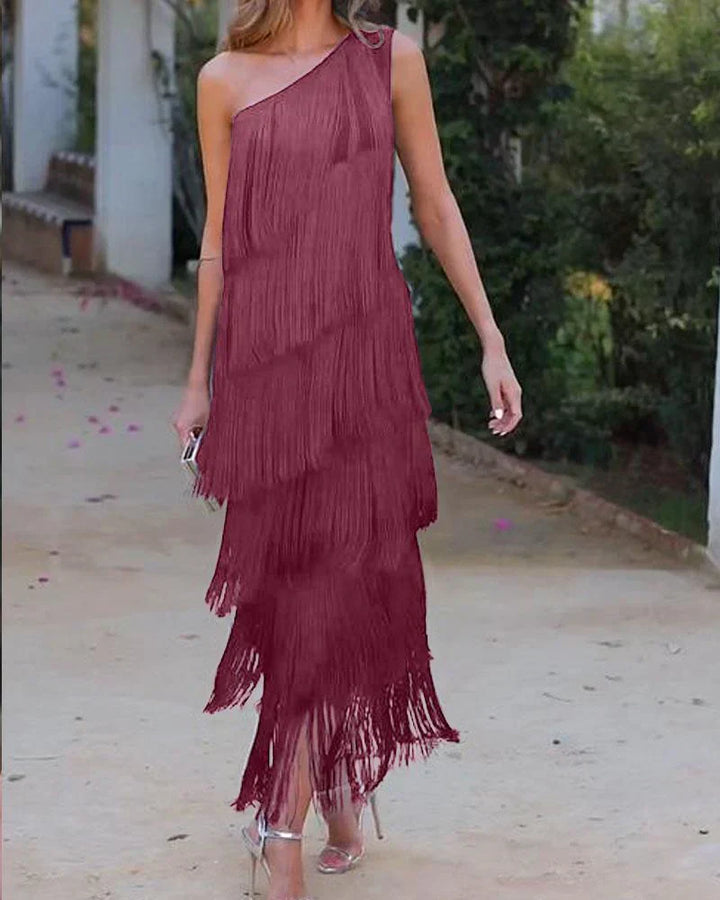Levoire | Robe D'Été À Manches Longues Moderne Fluide Tissu Léger Framboise