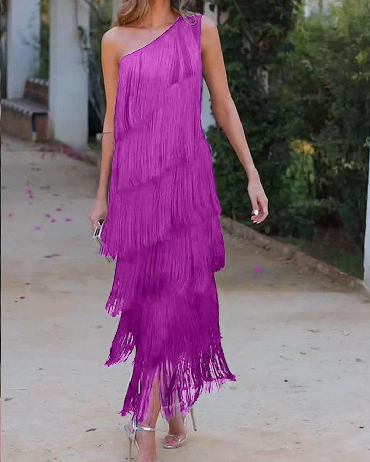 Levoire | Robe Élégante Avec Des Franges Ludiques Fuchsia