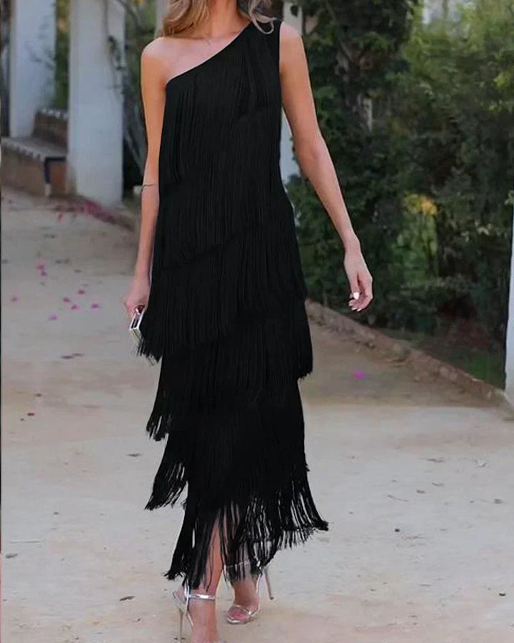 Levoire | Robe D'Été À Manches Longues Moderne Fluide Tissu Léger Noir