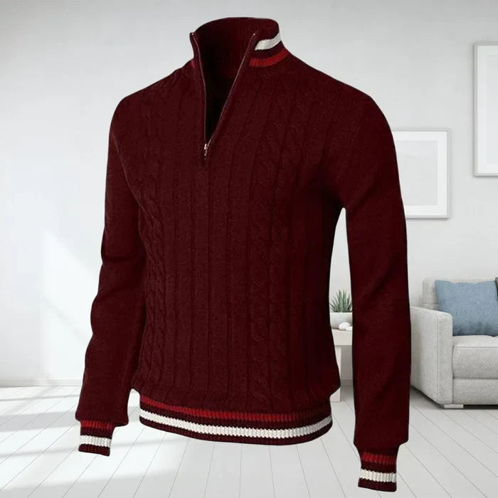 Levoire | Sweatshirt Premium Homme Avec Col V Et Fermeture Éclair Rot