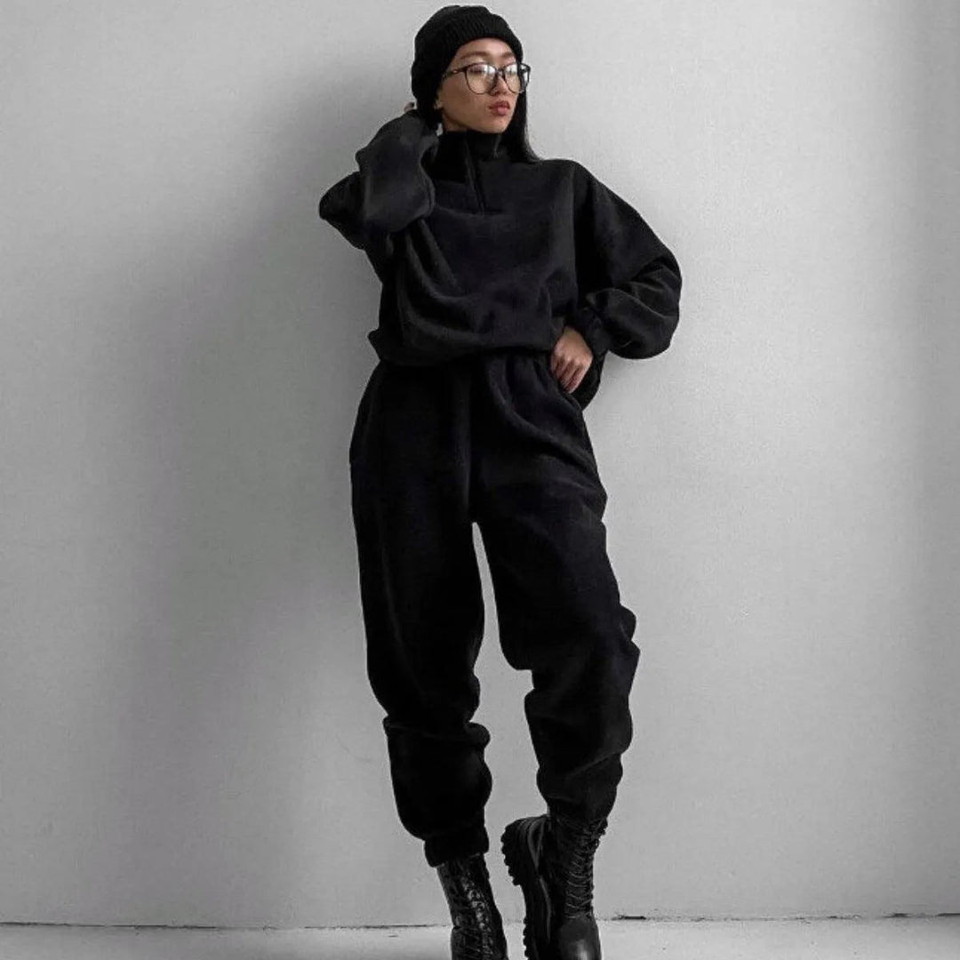Levoire | Ensemble en tricot à col haut et large fermeture éclair Noir
