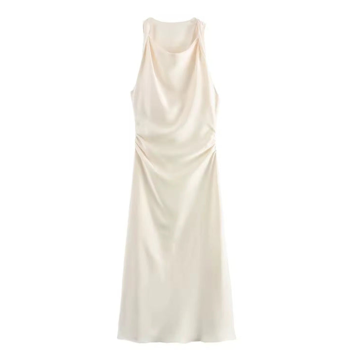Levoire | Robe Maxi Satin Drapé Élégante Crème