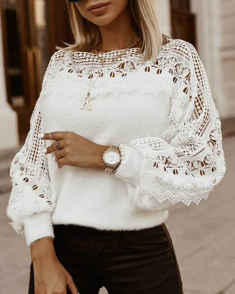 Levoire | Chic Manches Longues Dentelle Flanelle Pull En Laine