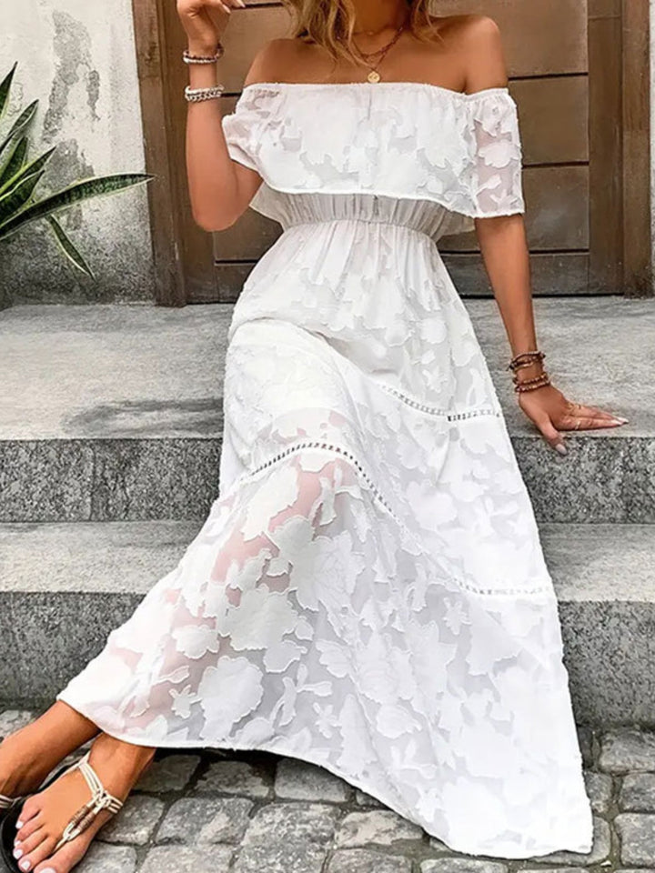 Levoire | Décolleté Épaules Nues Robe Maxi À Manches Courtes