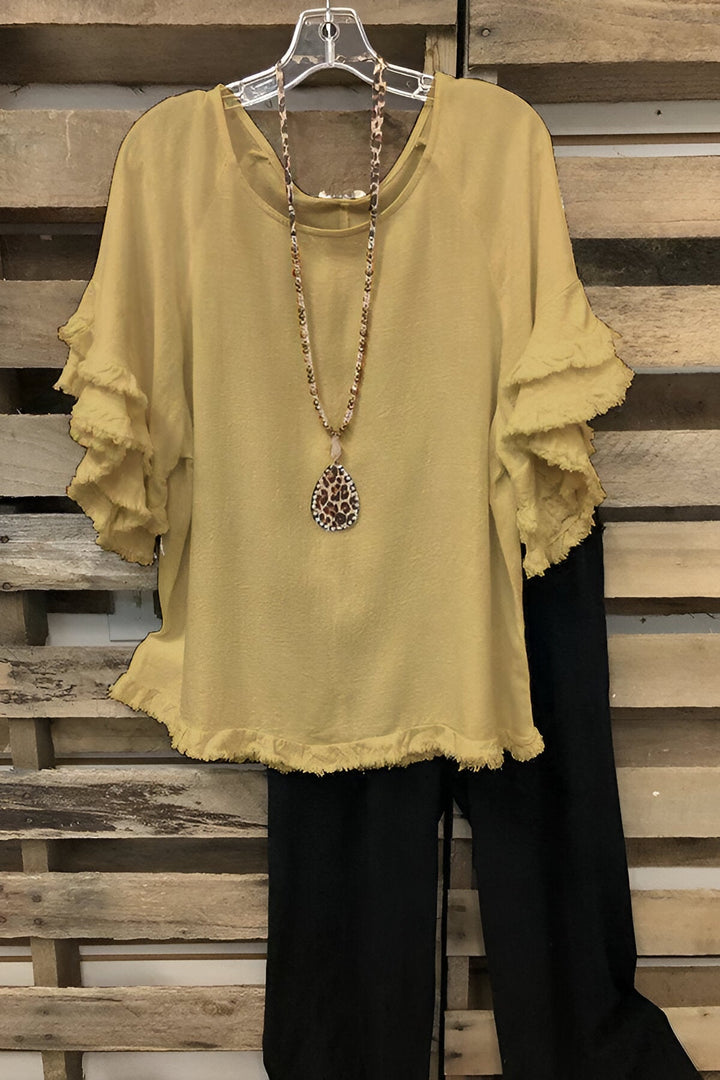 Levoire | Blouse En Coton Froncé Avec Col Rond Jaune