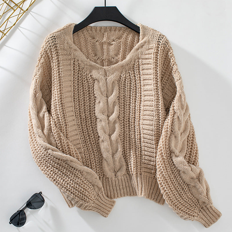 Levoire | Pull Ample Avec Décolleté En V Et Manches Bouffantes Khaki