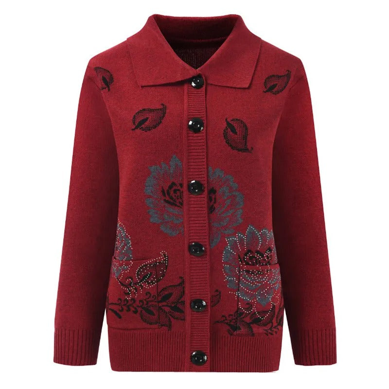 Levoire | Veste En Tricot Élégante Avec Broderie De Fleurs Rot Une taille