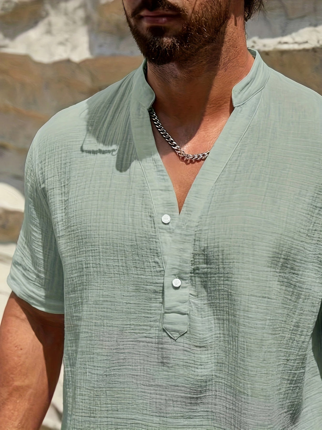 Levoire | Chemise Henley En Coton Pour Hommes À Manches Courtes