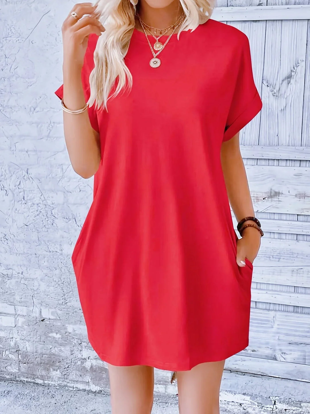 Levoire | Robe Avec Col Rond Et Poches Fushcia