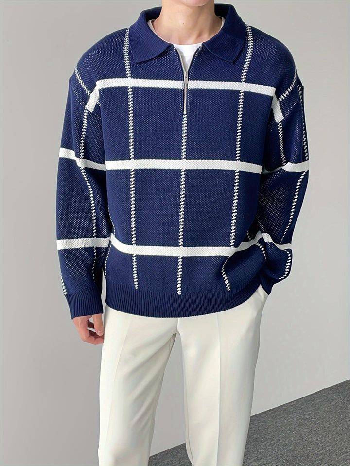 Levoire | Pull Homme À Carreaux Avec Demi-Zip Merimustav