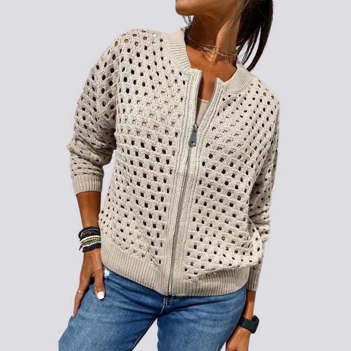 Levoire | Veste Élégante En Tricot À Trous Avec Fermeture Éclair Khaki