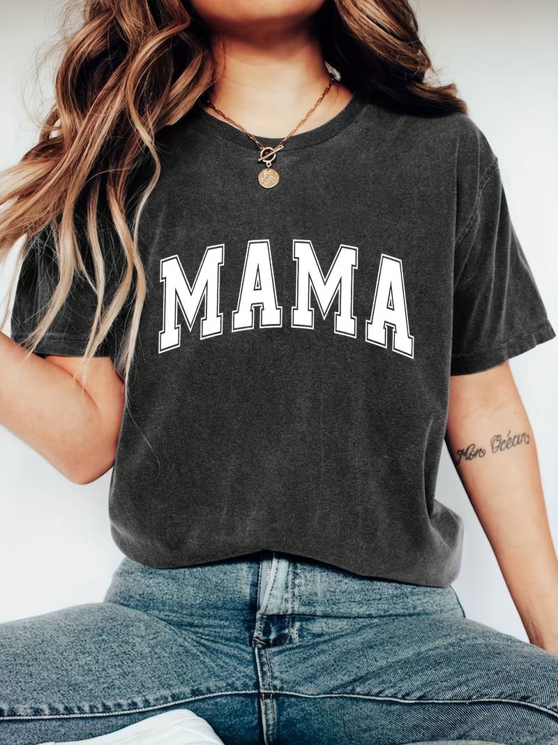 Levoire | T-Shirt Maman Avec Imprime Lettres Et Col Rond Noir