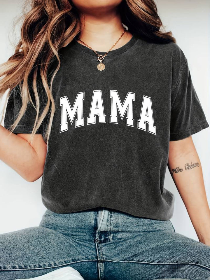 Levoire | T-Shirt Maman Avec Imprime Lettres Et Col Rond Noir