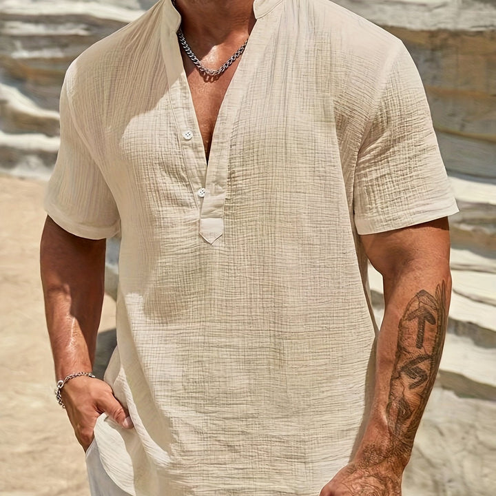Levoire | Chemise Henley En Coton Pour Hommes À Manches Courtes