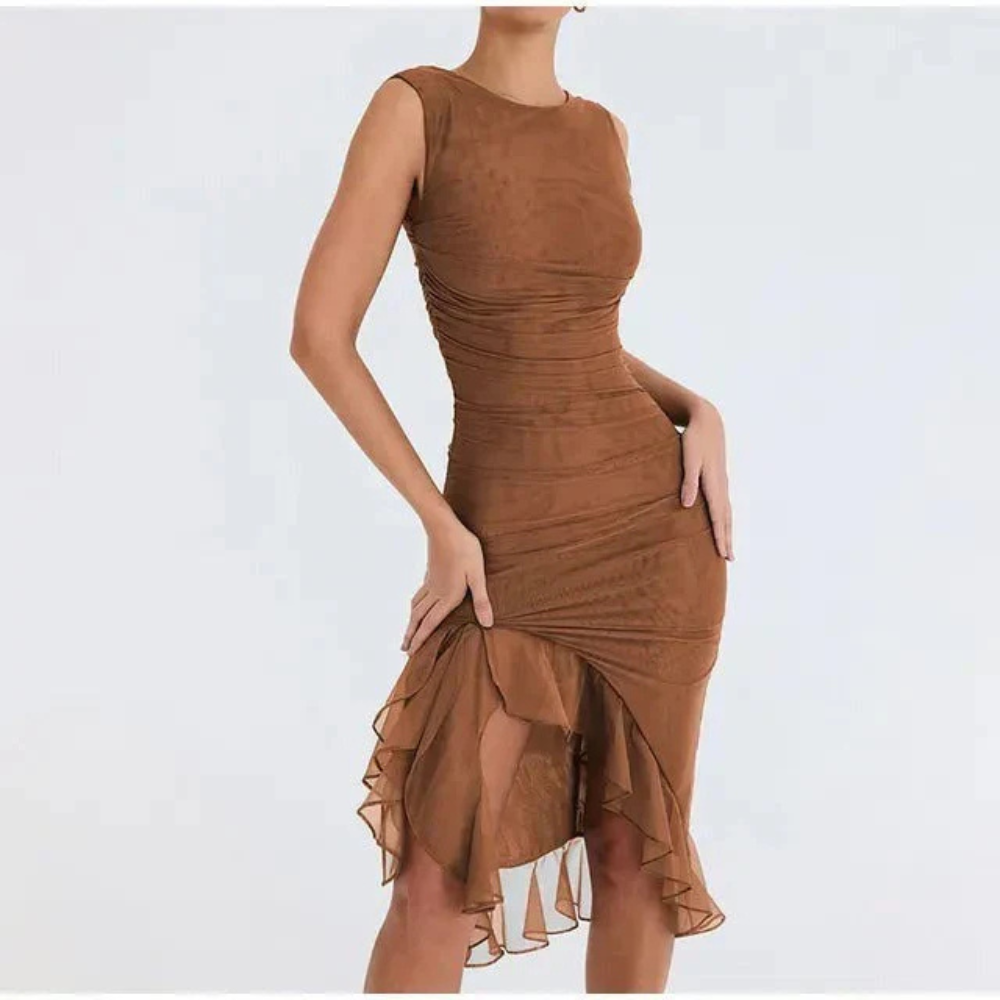 Levoire | Robe De Soirée Noire Avec Des Volants Ludiques Braun