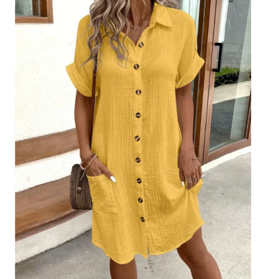 Levoire | Robe Mini Avec Bouton En Bas Pour Femmes Jaune