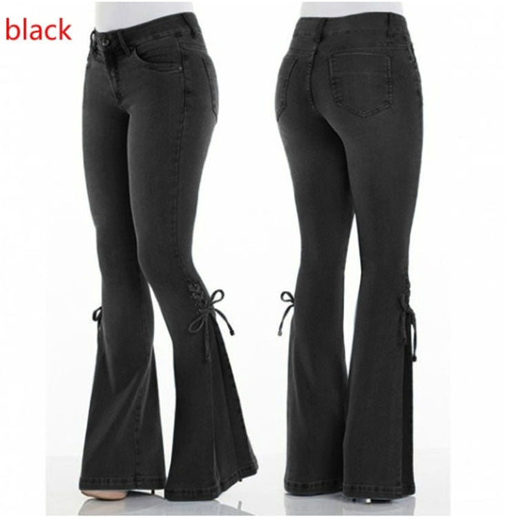 Levoire | Jean Large À Taille Haute Avec Lacets Pour Femmes Noir