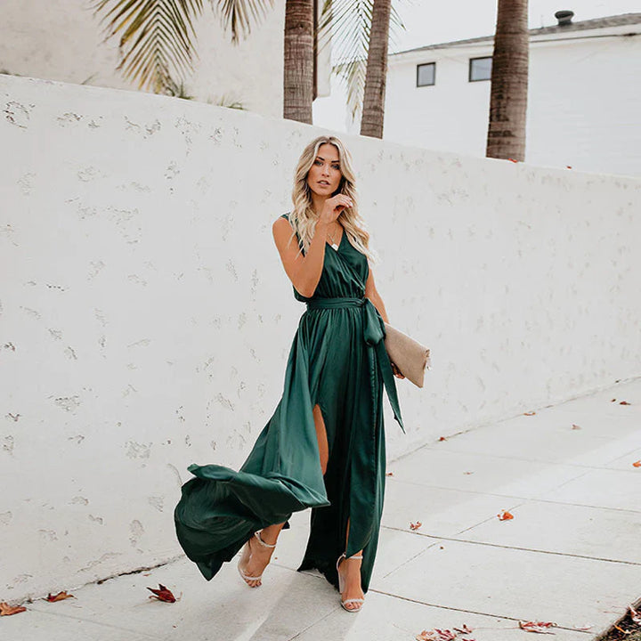 Levoire | Long Strapless Dress With V Neckline Vert