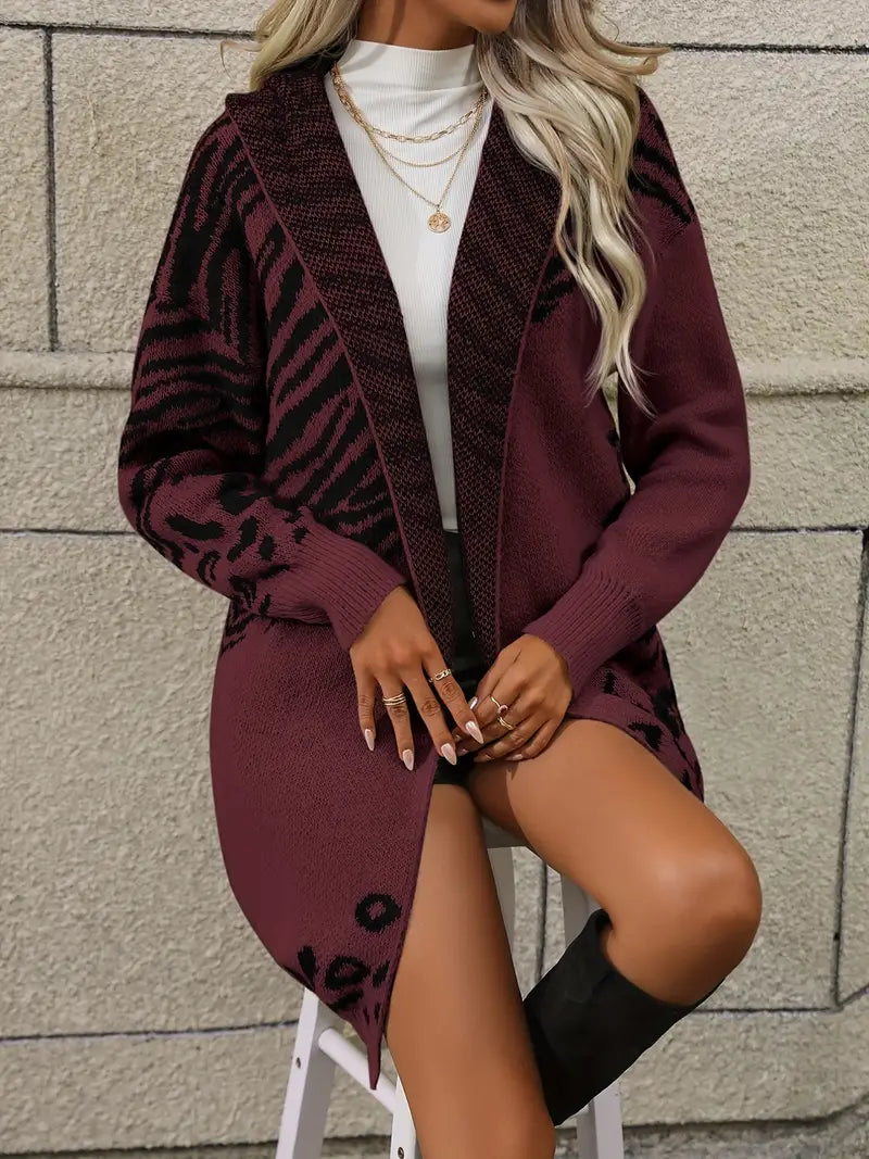 Levoire | Gilet Ouvert Imprimé Animal Tendance et Confort Burgund