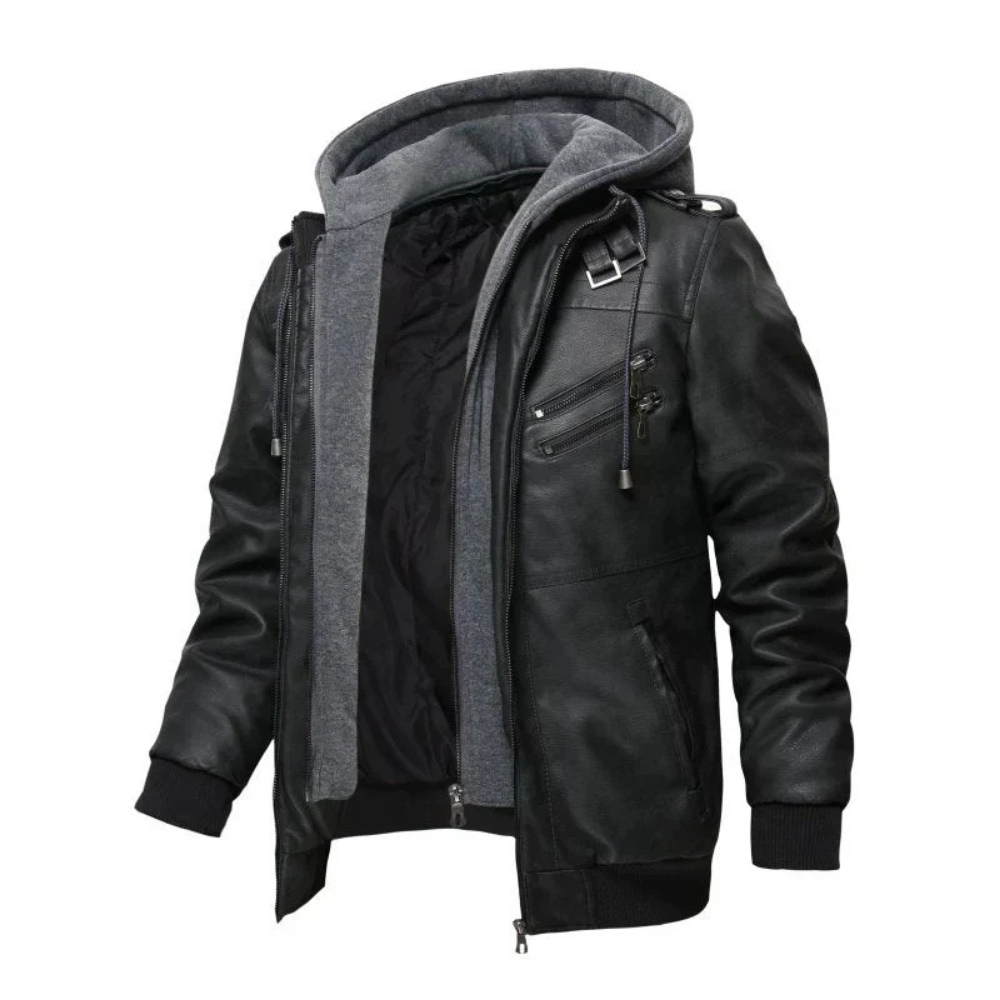 Levoire | Veste En Cuir Stylée Avec Capuche Noir