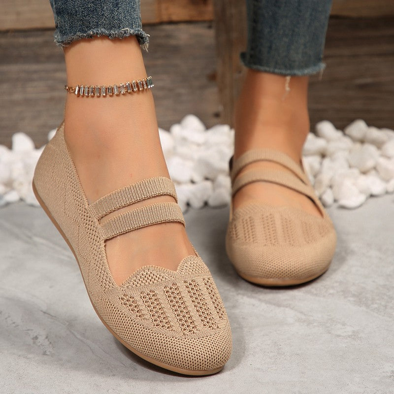 Levoire | Ballerines en Maille à Talon Plat Couleur Unie Kaki 36