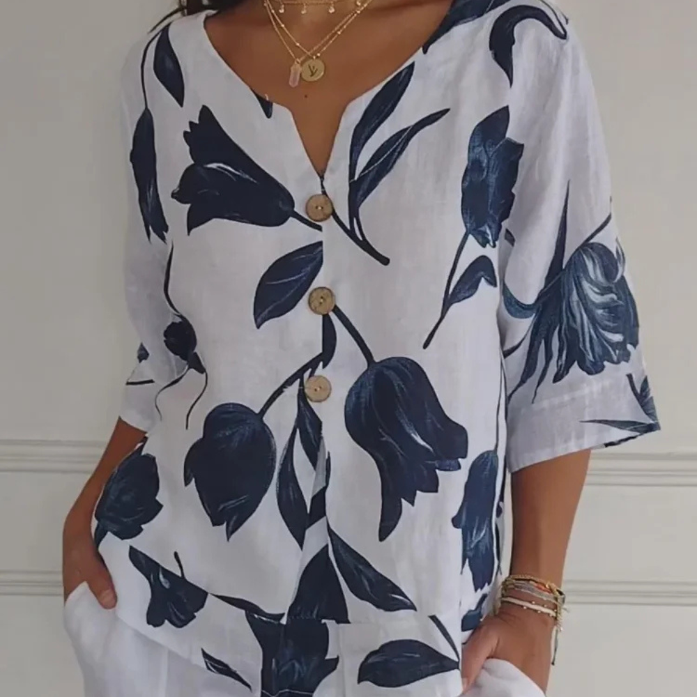 Levoire | Blouse En Lin À Motif Floral Pour Femmes Gris
