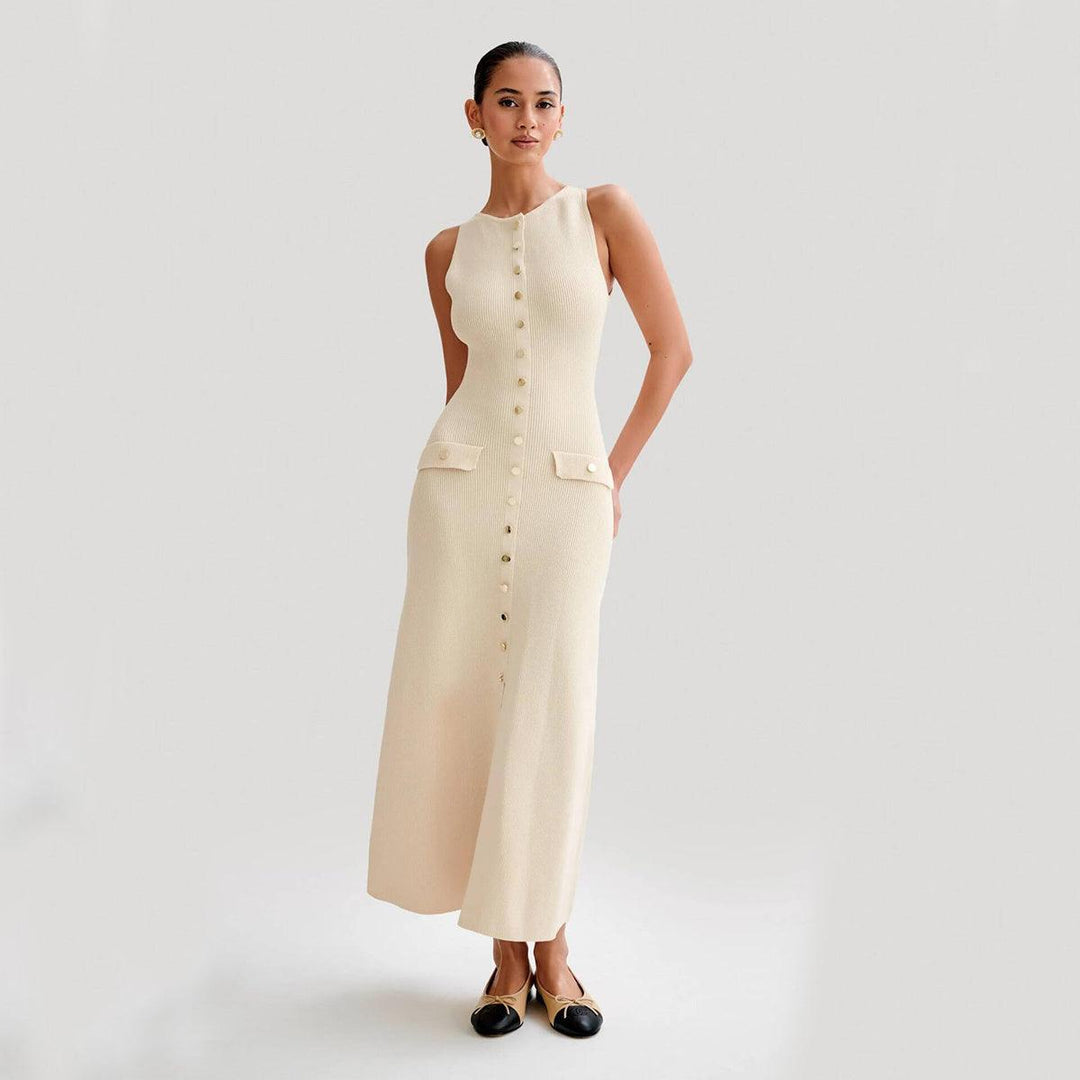 Levoire | Robe Maxi Tricot À Boutons Abricot