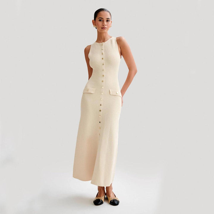 Levoire | Robe Maxi Tricot À Boutons Abricot