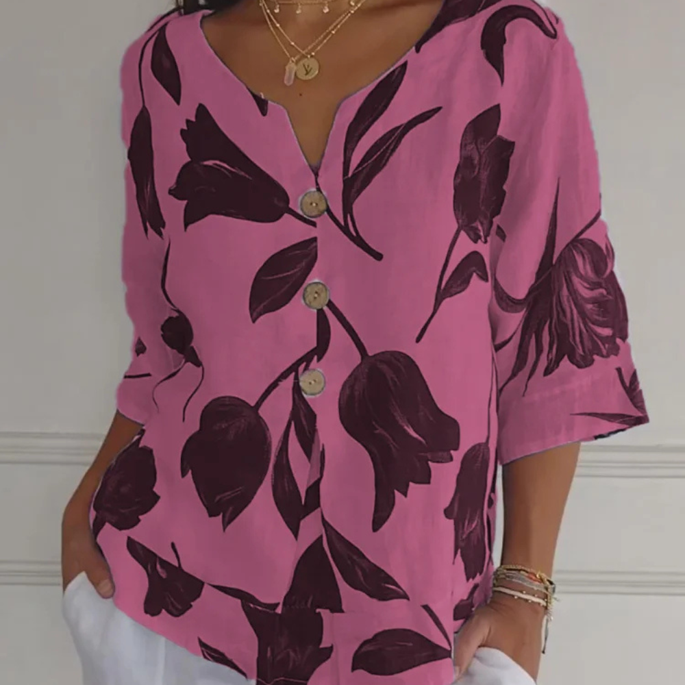 Levoire | Chemisier Léger En Lin Avec Motif Floral Rosa