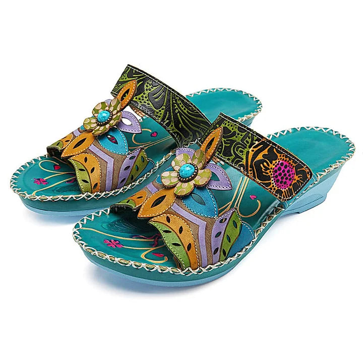 Levoire | Sandales orthopédiques antidérapantes böömiläiset à motif floral Vert