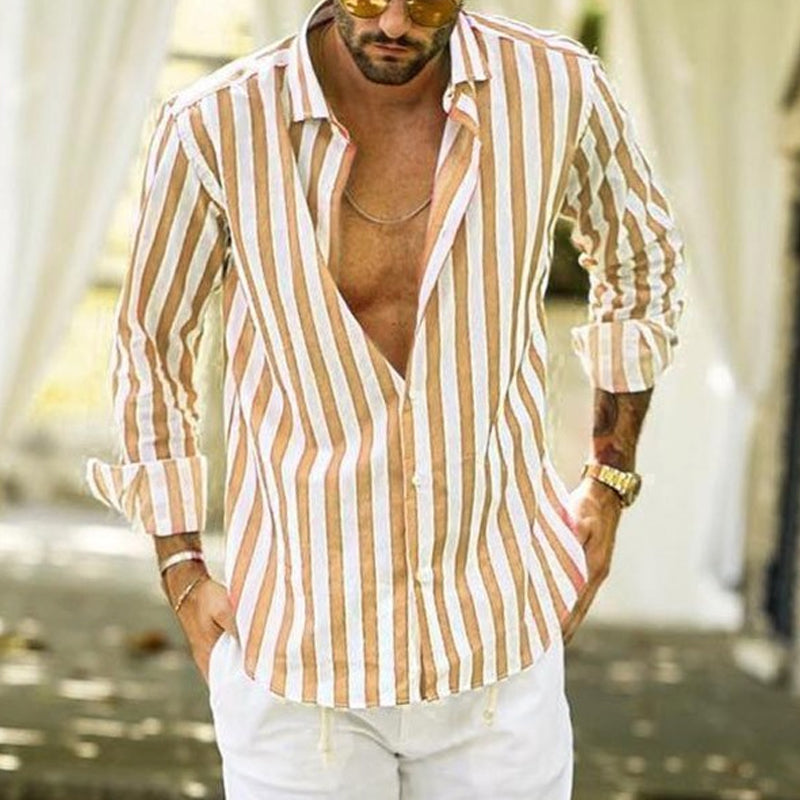 Levoire | Chemise Pour Homme À Manches Longues Avec Revers Rayé Jaune