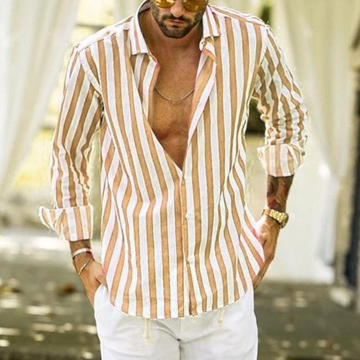 Levoire | Chemise Pour Homme À Manches Longues Avec Revers Rayé Jaune