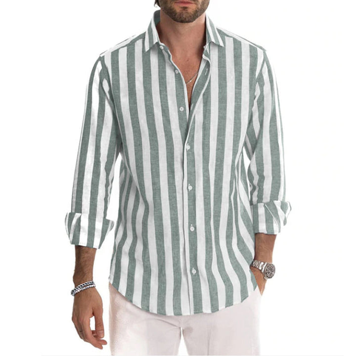 Levoire | Chemise Pour Homme À Manches Longues Avec Revers Rayé Vert