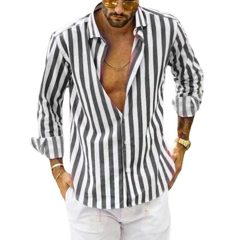 Levoire | Chemise Pour Homme À Manches Longues Avec Revers Rayé Gau