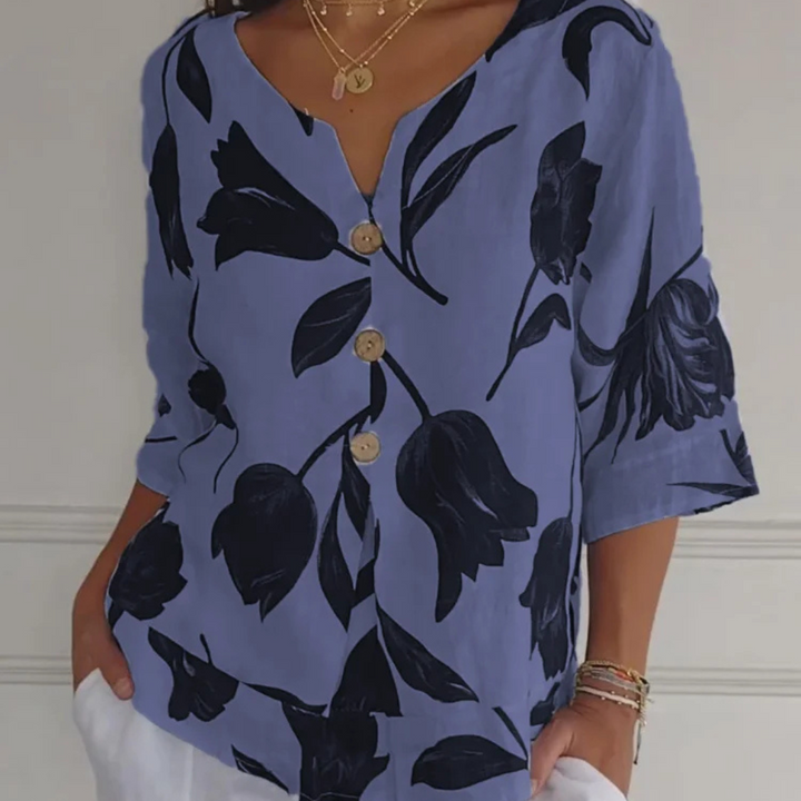 Levoire | Chemisier Léger En Lin Avec Motif Floral Bleu