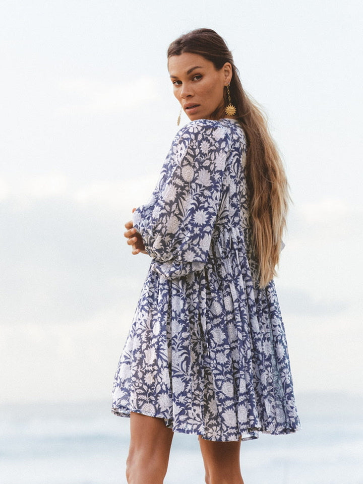 Levoire | Robe Courte Florale À Manches Bouffantes