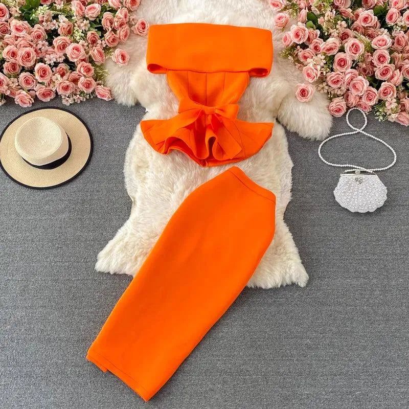 Levoire | Ensemble deux pièces avec des volants Orange