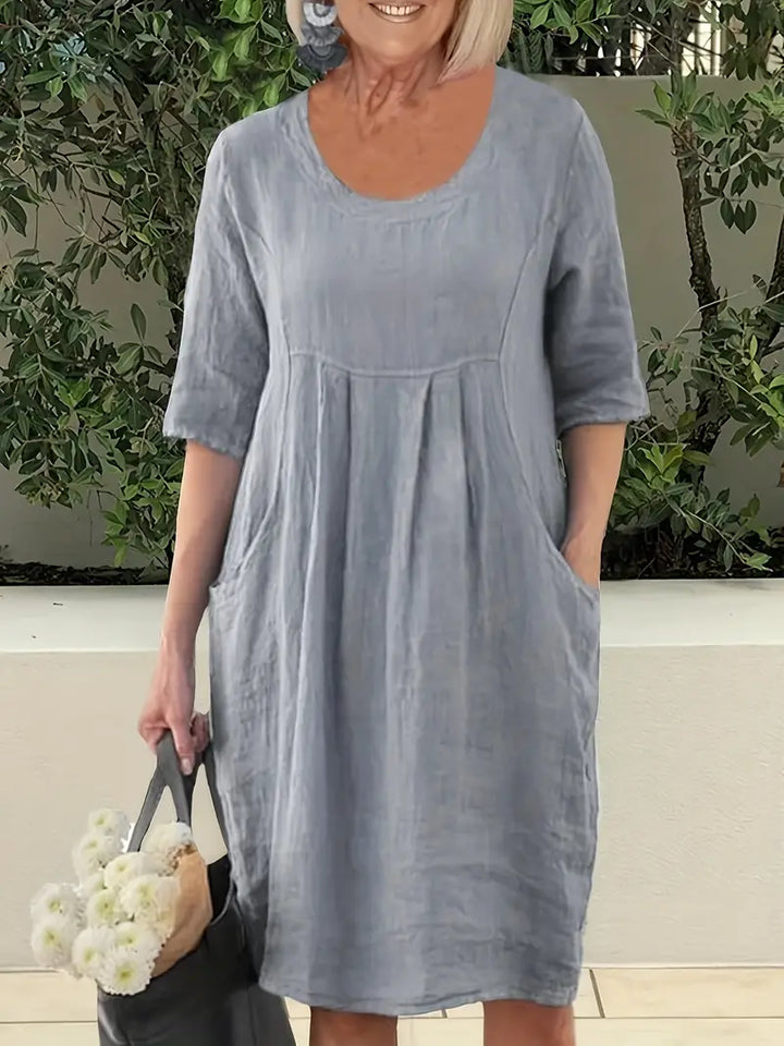 Levoire | Robe De Loisirs Unie Avec Poches Et Manches Mi-Longues Gris