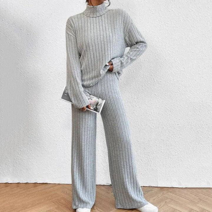 Levoire | Ensemble deux pièces composé d'une robe tricotée à manches longues pour femmes et de pantalons larges Gris