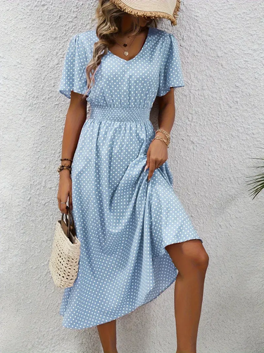 Levoire | Robe Taille Froncée Imprimée sur Toute la Surface, Robe Décontractée à Manches Courtes