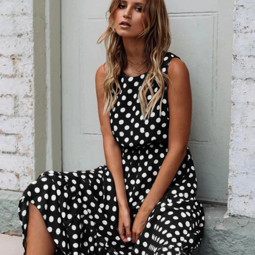 Levoire | Robe Mi-Longue À Pois Noirs Pour Un Look Rétro Chic